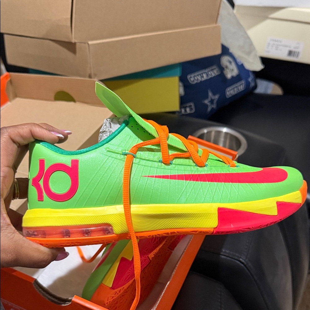 Nike Kids KD Neon Green and Pink Sneakers